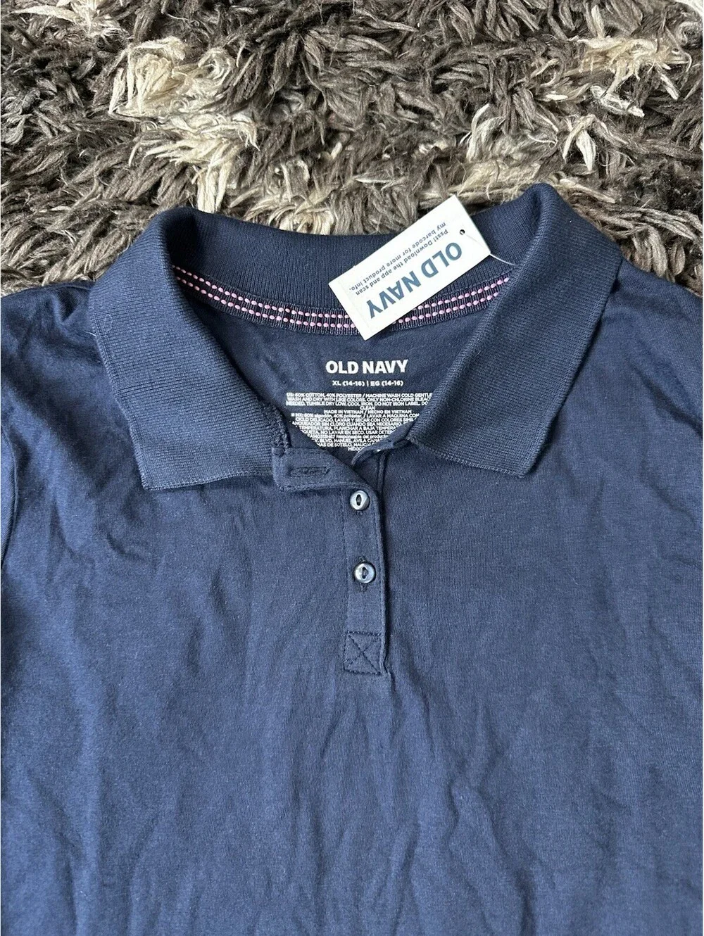 NWT Old Navy Girls XL 14-16 Navy Blue Long Sleeve Polo Shirt Uniform Top